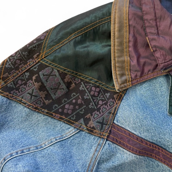 Vintage 90s Oversized Denim Jacket | Western Patchwork Boho Retro | Size L - Picture 6 of 10